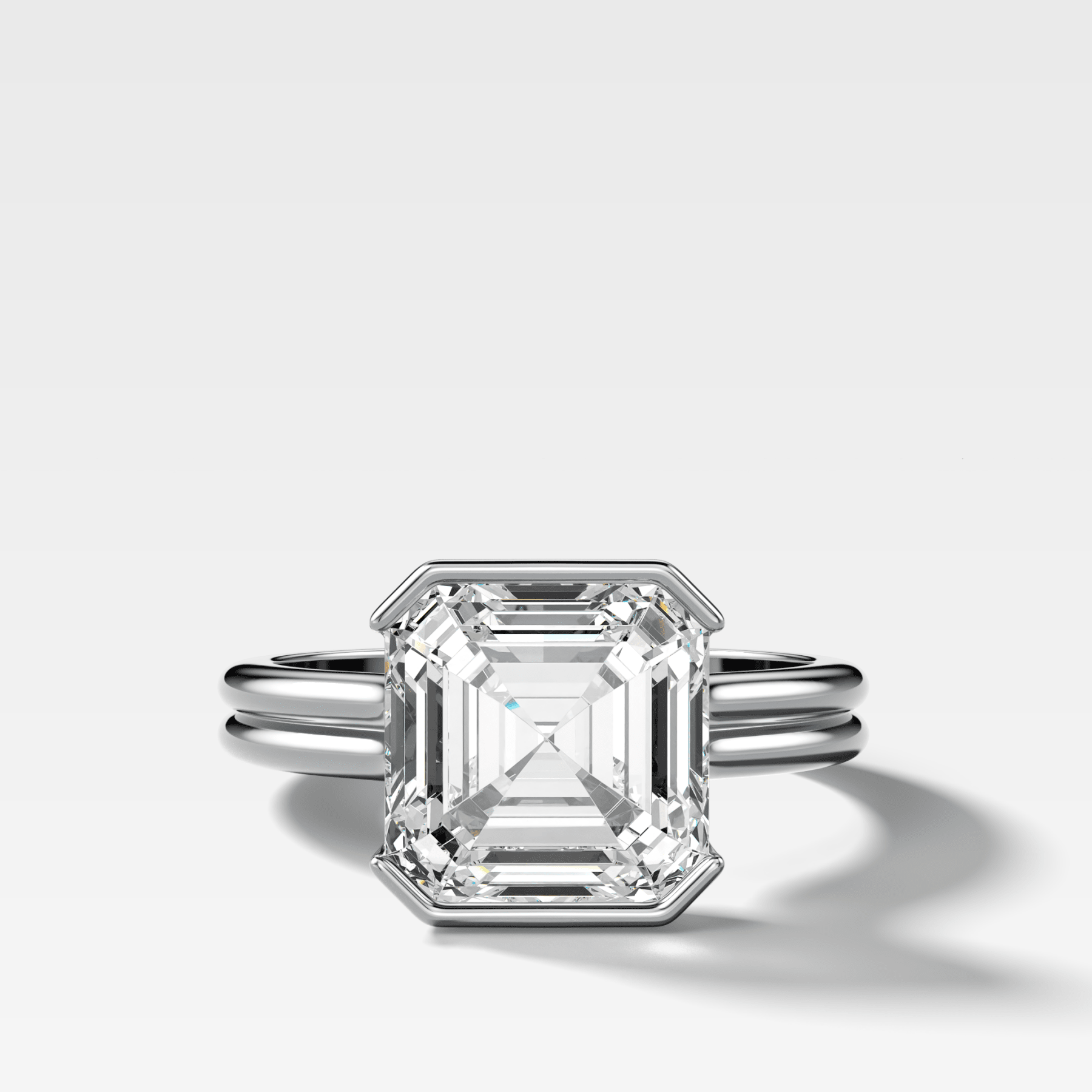Double Row North South Half Bezel Solitaire Engagement Ring With Asscher Cut Diamond