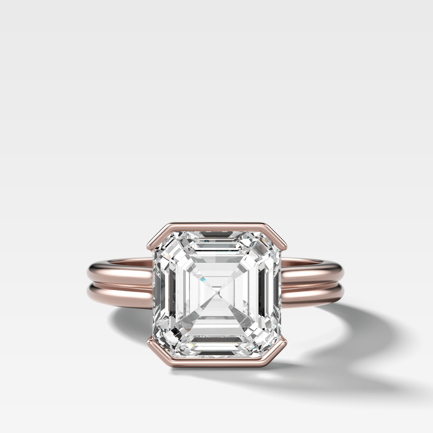 Double Row North South Half Bezel Solitaire Engagement Ring With Asscher Cut Diamond
