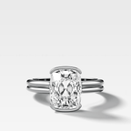 Double Row North South Half Bezel Solitaire Engagement Ring With Cushion Cut Diamond