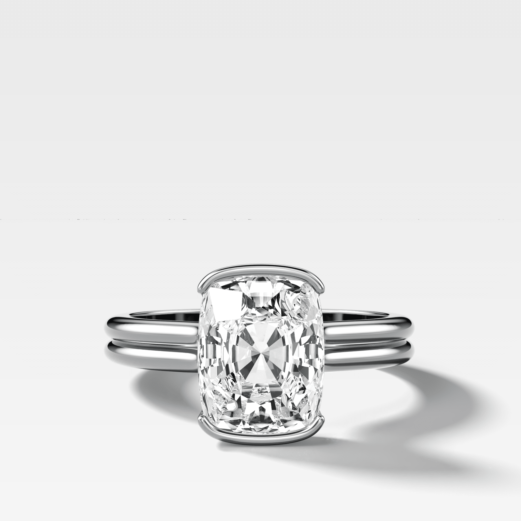 Double Row North South Half Bezel Solitaire Engagement Ring With Cushion Cut Diamond