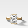 Double Row North South Half Bezel Solitaire Engagement Ring With Cushion Cut Diamond