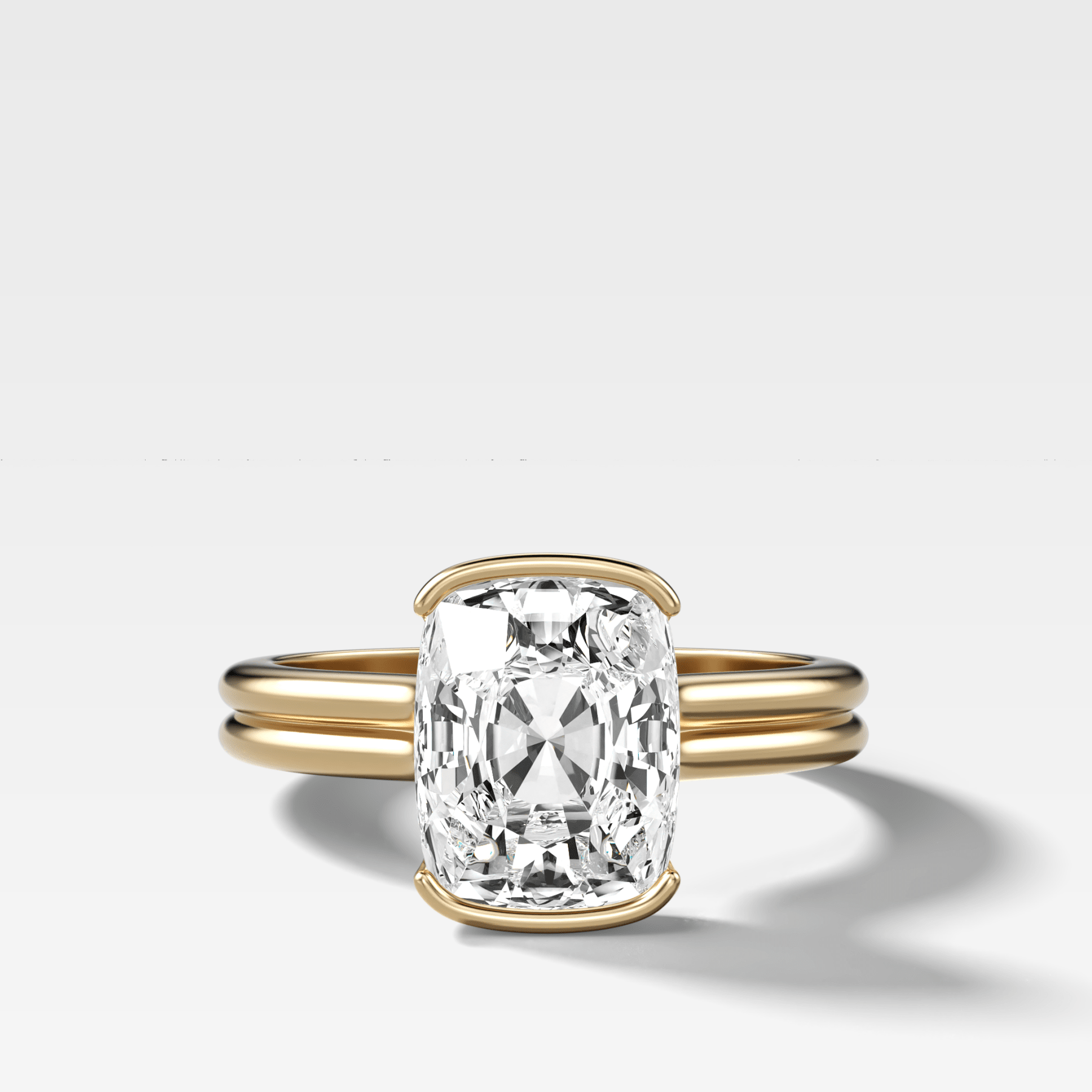 Double Row North South Half Bezel Solitaire Engagement Ring With Cushion Cut Diamond