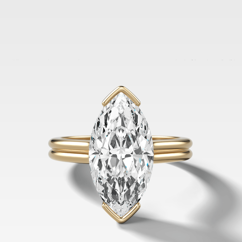 Double Row North South Half Bezel Solitaire Engagement Ring With Marquise Cut Diamond