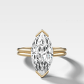 Double Row North South Half Bezel Solitaire Engagement Ring With Marquise Cut Diamond
