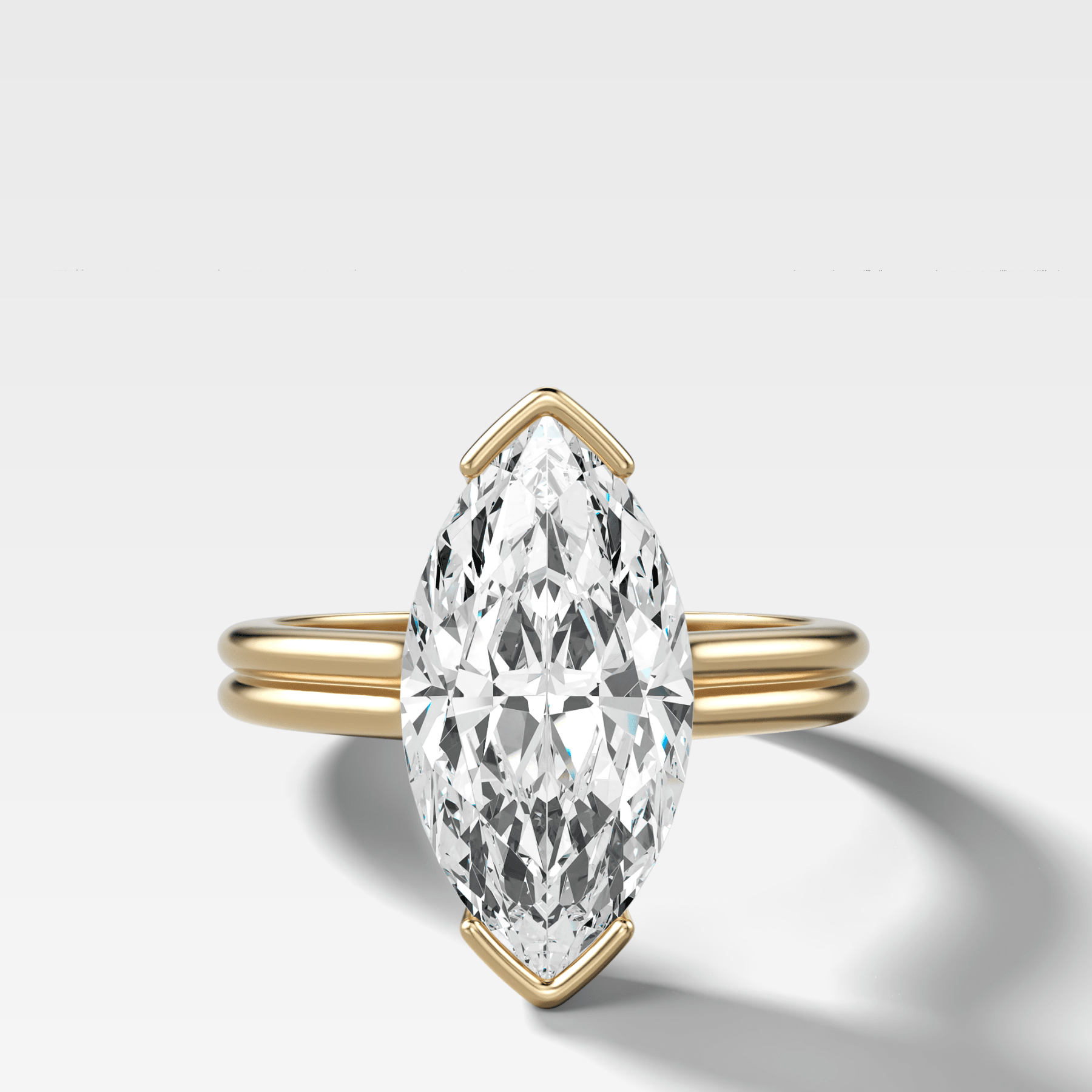 Double Row North South Half Bezel Solitaire Engagement Ring With Marquise Cut Diamond