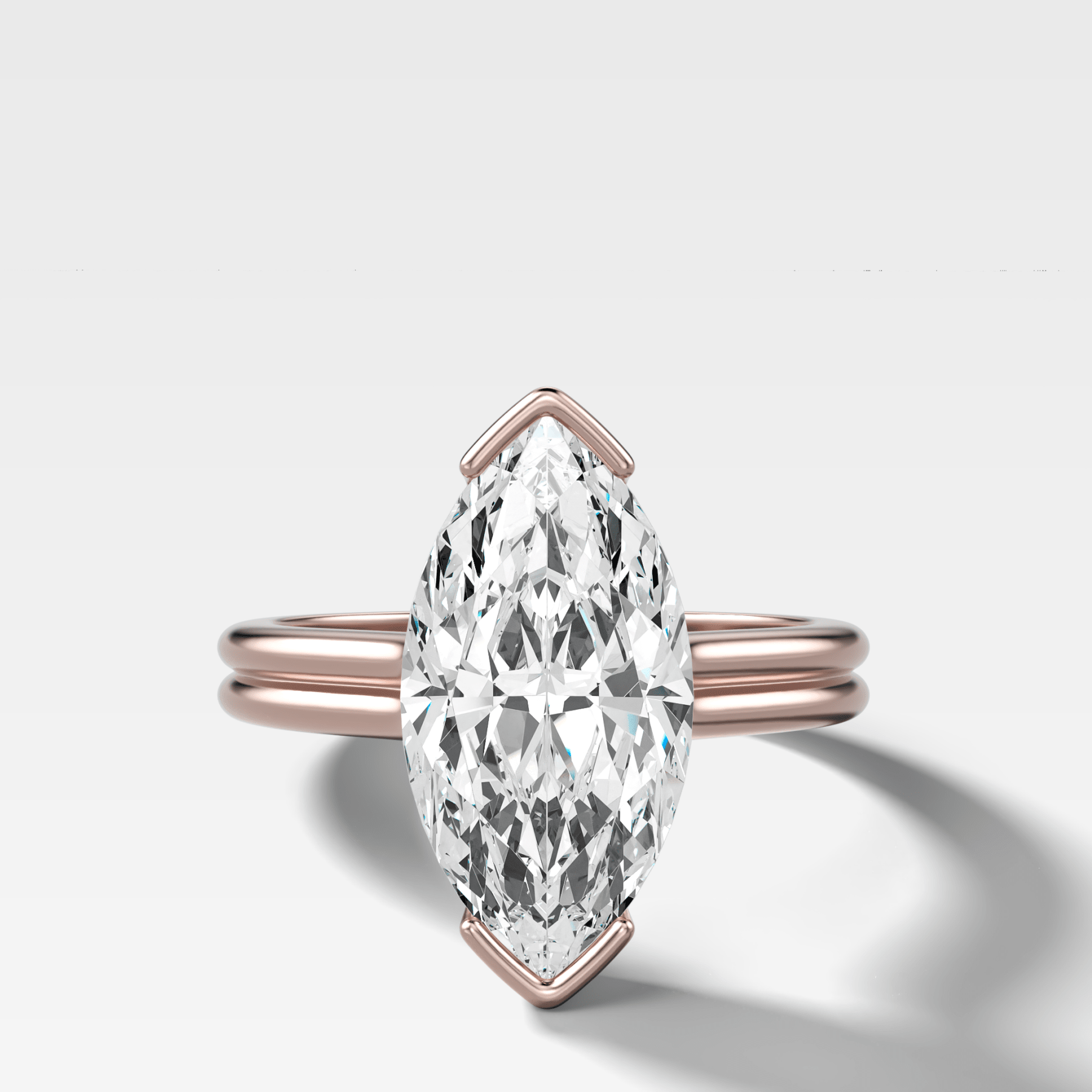 Double Row North South Half Bezel Solitaire Engagement Ring With Marquise Cut Diamond