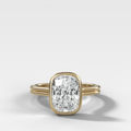 Double Row Penumbra Bezel Engagement Ring With Cushion Cut Diamond