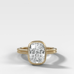 Double Row Penumbra Bezel Engagement Ring With Cushion Cut Diamond