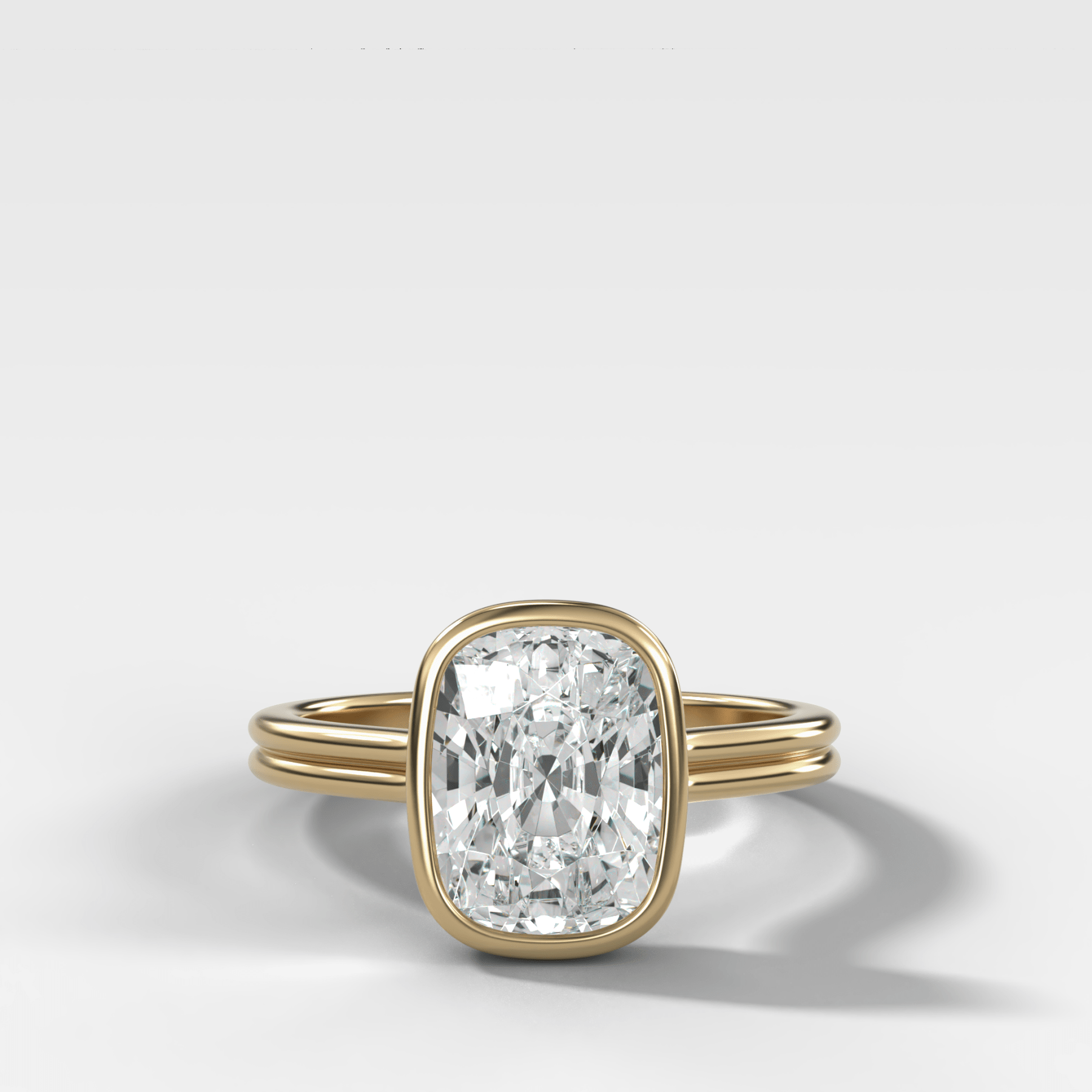 Double Row Penumbra Bezel Engagement Ring With Cushion Cut Diamond
