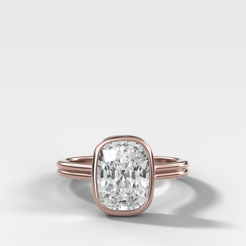 Double Row Penumbra Bezel Engagement Ring With Cushion Cut Diamond
