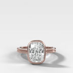 Double Row Penumbra Bezel Engagement Ring With Cushion Cut Diamond