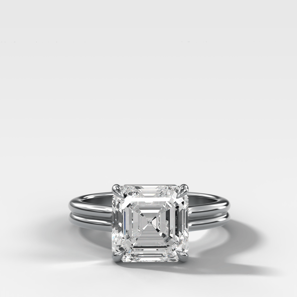 Double Row Solitaire Engagement Ring With Asscher Cut Diamond