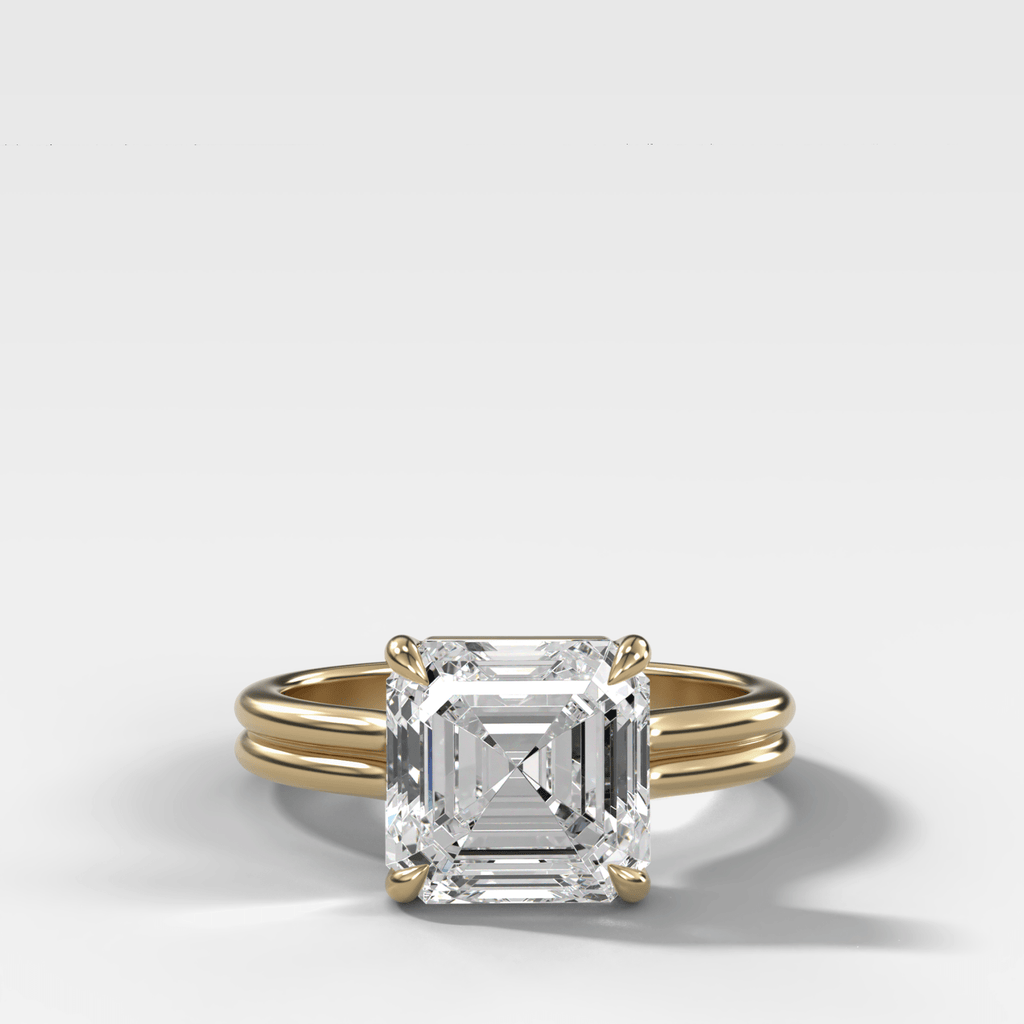 Double Row Solitaire Engagement Ring With Asscher Cut Diamond