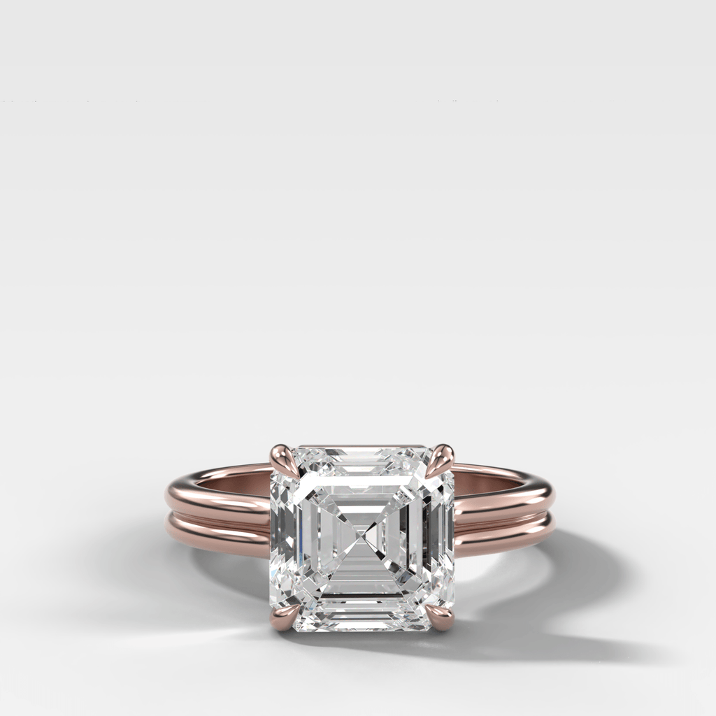Double Row Solitaire Engagement Ring With Asscher Cut Diamond