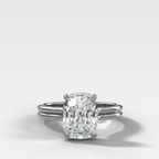 Double Row Solitaire Engagement Ring With Elongated Cushion Cut Diamond