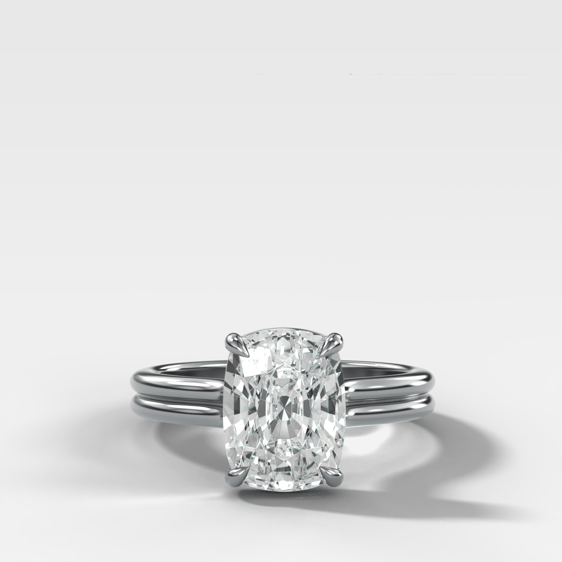 Double Row Solitaire Engagement Ring With Elongated Cushion Cut Diamond