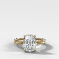 Double Row Solitaire Engagement Ring With Elongated Cushion Cut Diamond
