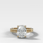 Double Row Solitaire Engagement Ring With Elongated Cushion Cut Diamond
