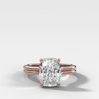 Double Row Solitaire Engagement Ring With Elongated Cushion Cut Diamond