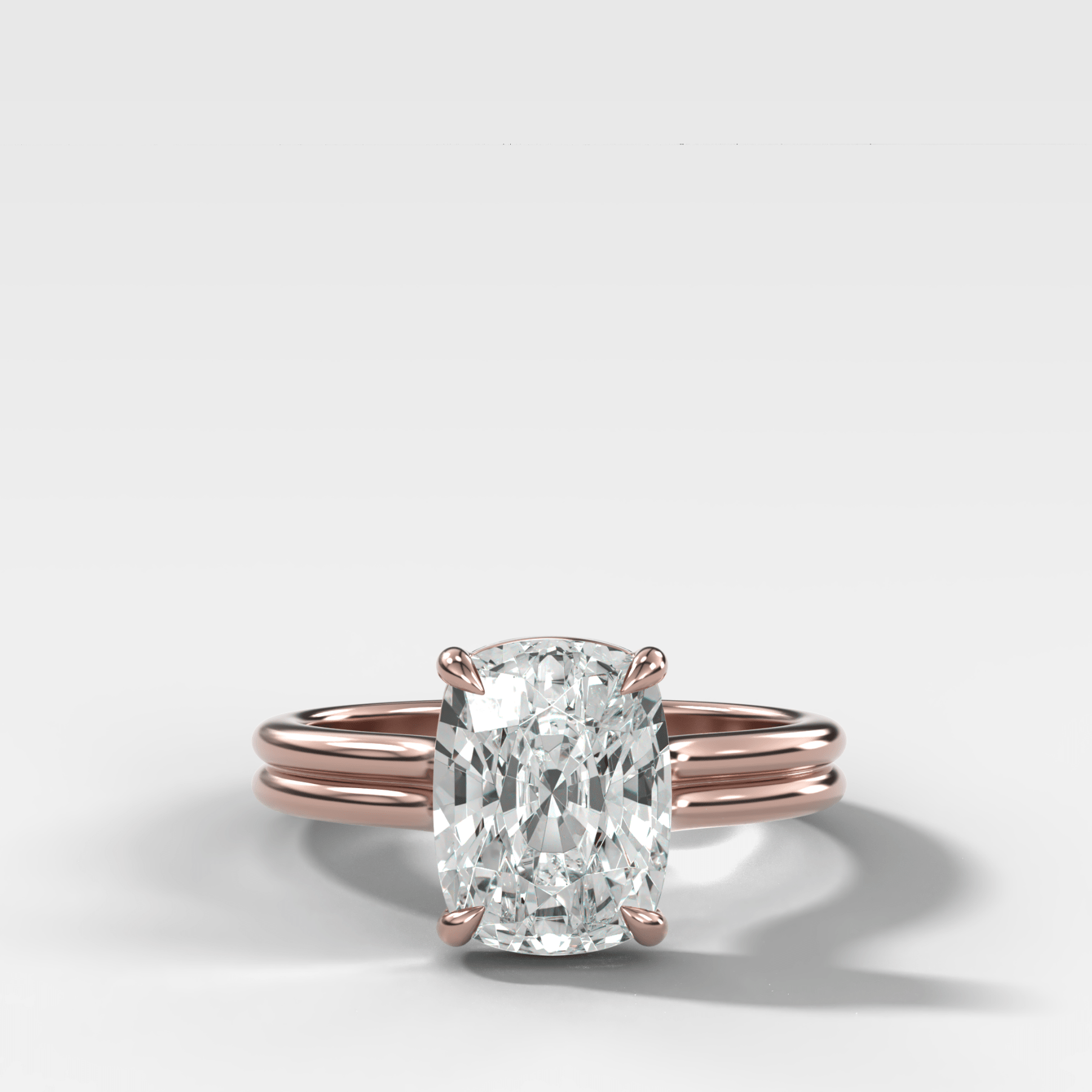 Double Row Solitaire Engagement Ring With Elongated Cushion Cut Diamond