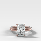 Double Row Solitaire Engagement Ring With Elongated Radiant Cut Diamond