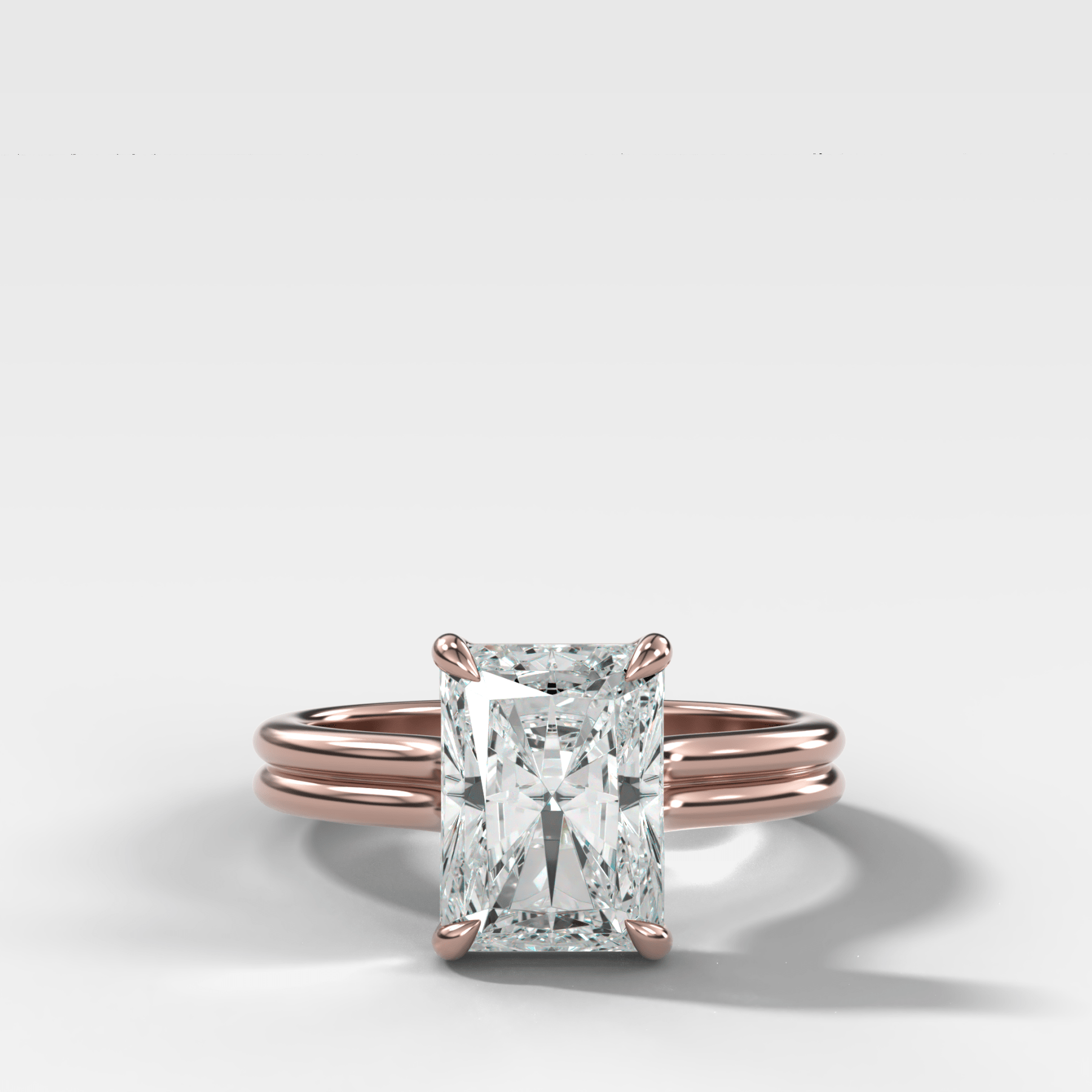 Double Row Solitaire Engagement Ring With Elongated Radiant Cut Diamond