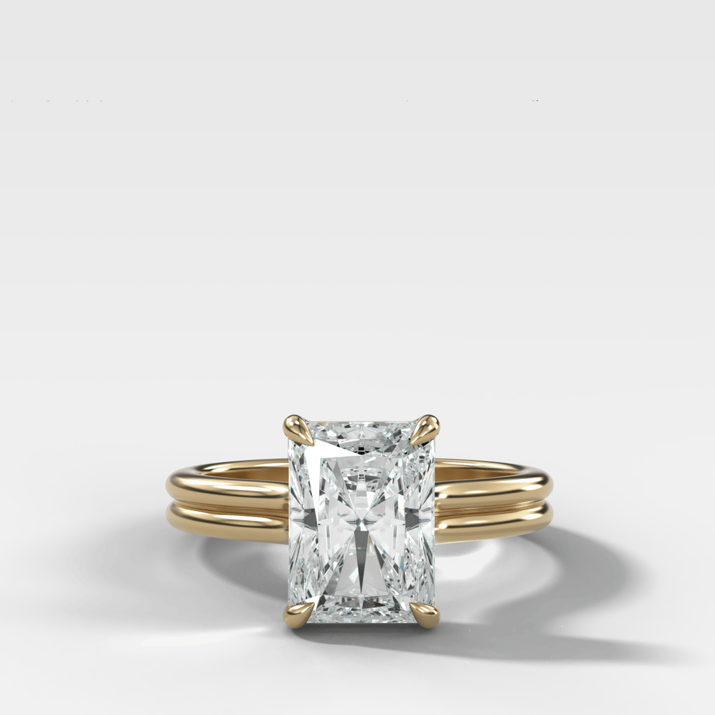 Double Row Solitaire Engagement Ring With Elongated Radiant Cut Diamond