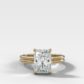 Double Row Solitaire Engagement Ring With Elongated Radiant Cut Diamond