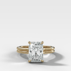 Double Row Solitaire Engagement Ring With Elongated Radiant Cut Diamond