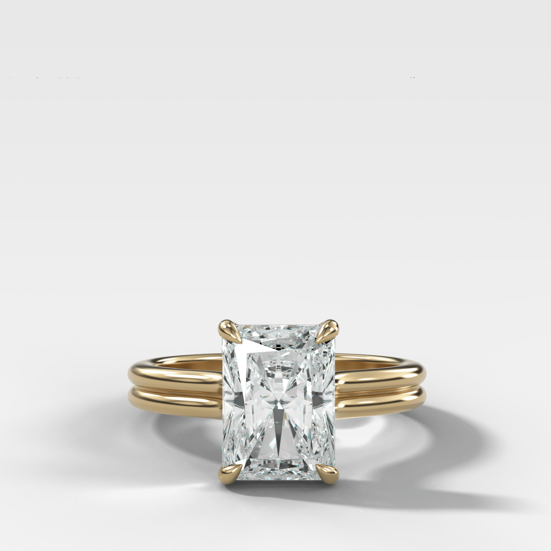 Double Row Solitaire Engagement Ring With Elongated Radiant Cut Diamond