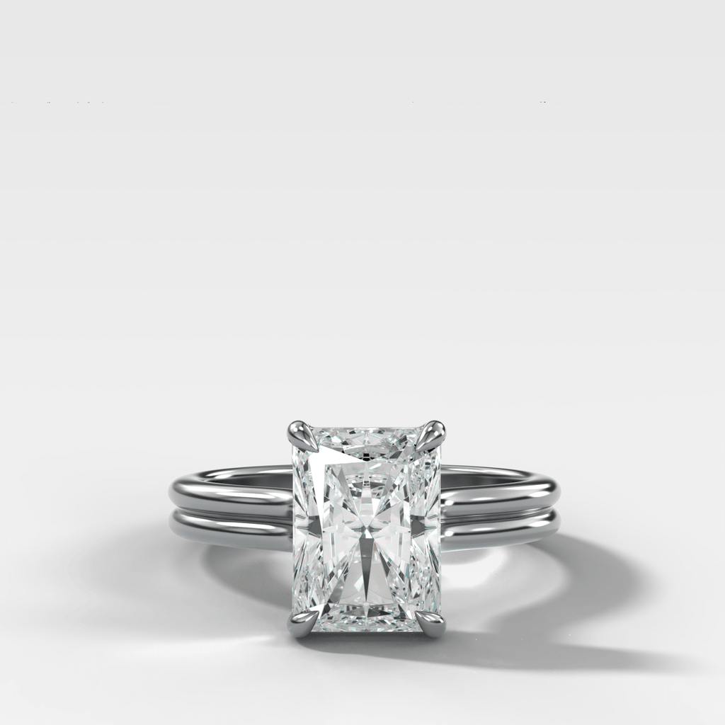 Double Row Solitaire Engagement Ring With Elongated Radiant Cut Diamond