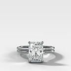 Double Row Solitaire Engagement Ring With Elongated Radiant Cut Diamond