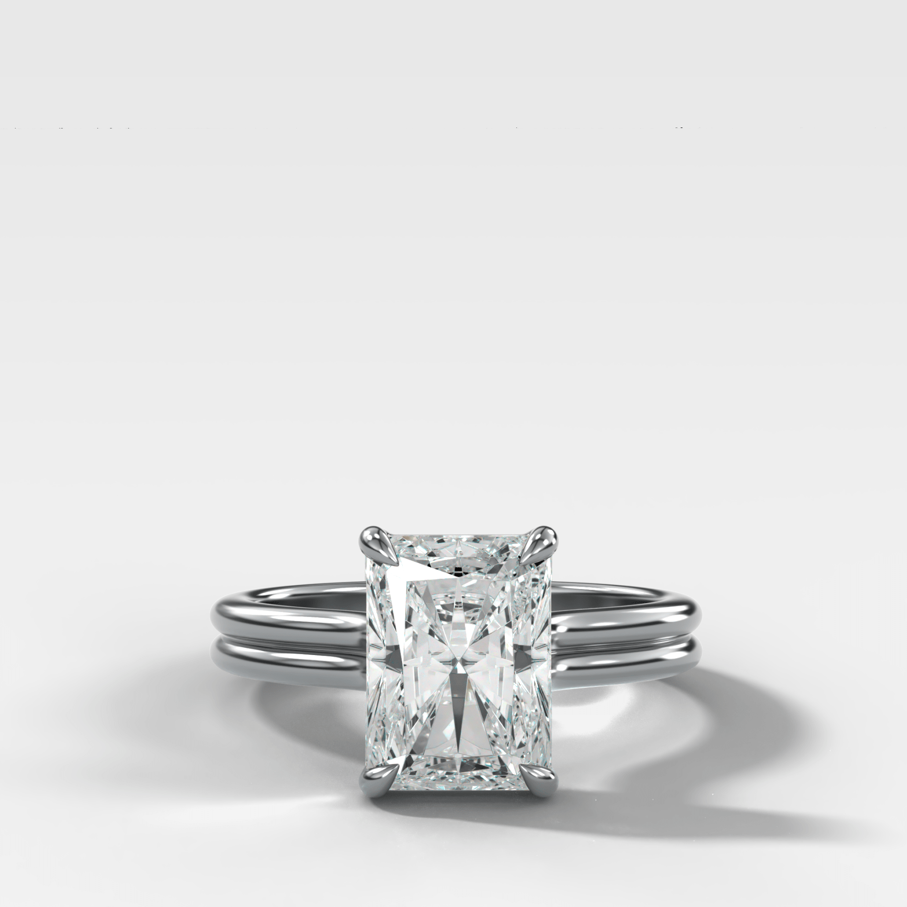Double Row Solitaire Engagement Ring With Elongated Radiant Cut Diamond