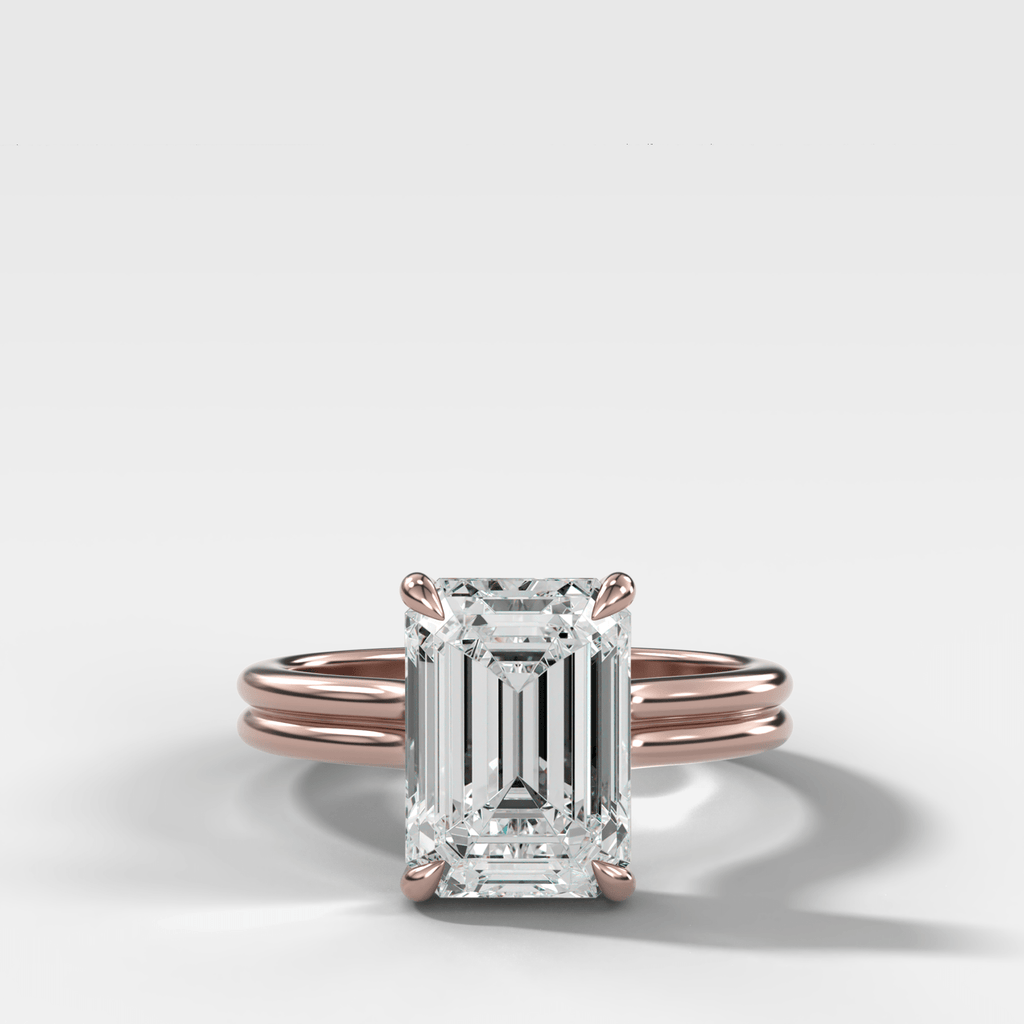 Double Row Solitaire Engagement Ring With Emerald Cut Diamond