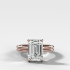 Double Row Solitaire Engagement Ring With Emerald Cut Diamond