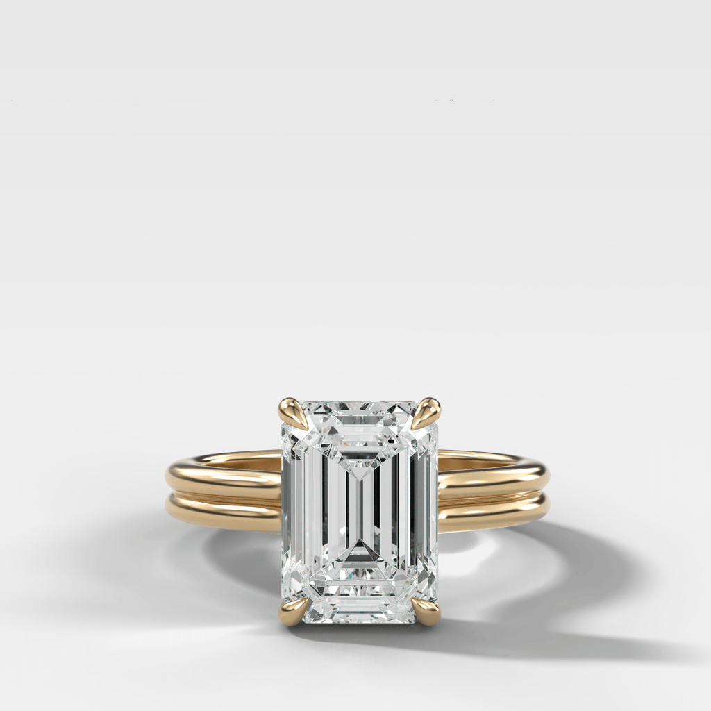 Double Row Solitaire Engagement Ring With Emerald Cut Diamond