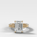 Double Row Solitaire Engagement Ring With Emerald Cut Diamond