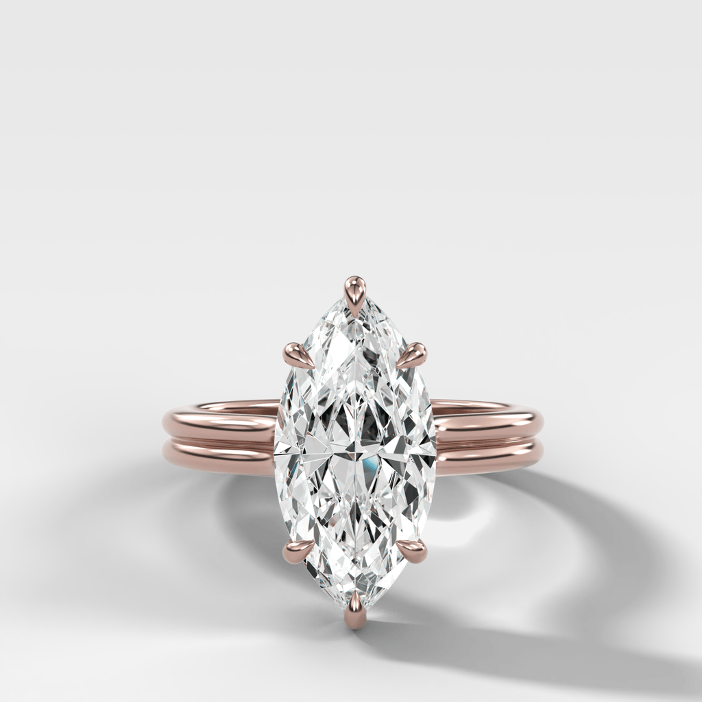 Double Row Solitaire Engagement Ring With Marquise Cut Diamond