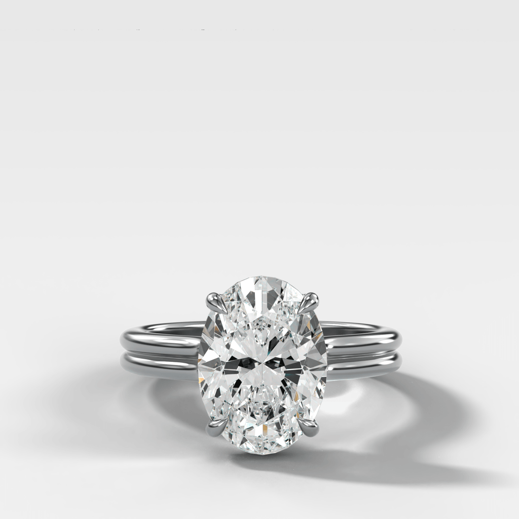 Double Row Solitaire Engagement Ring With Oval Cut Diamond