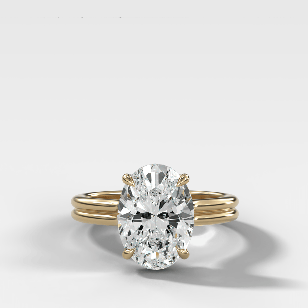 Double Row Solitaire Engagement Ring With Oval Cut Diamond
