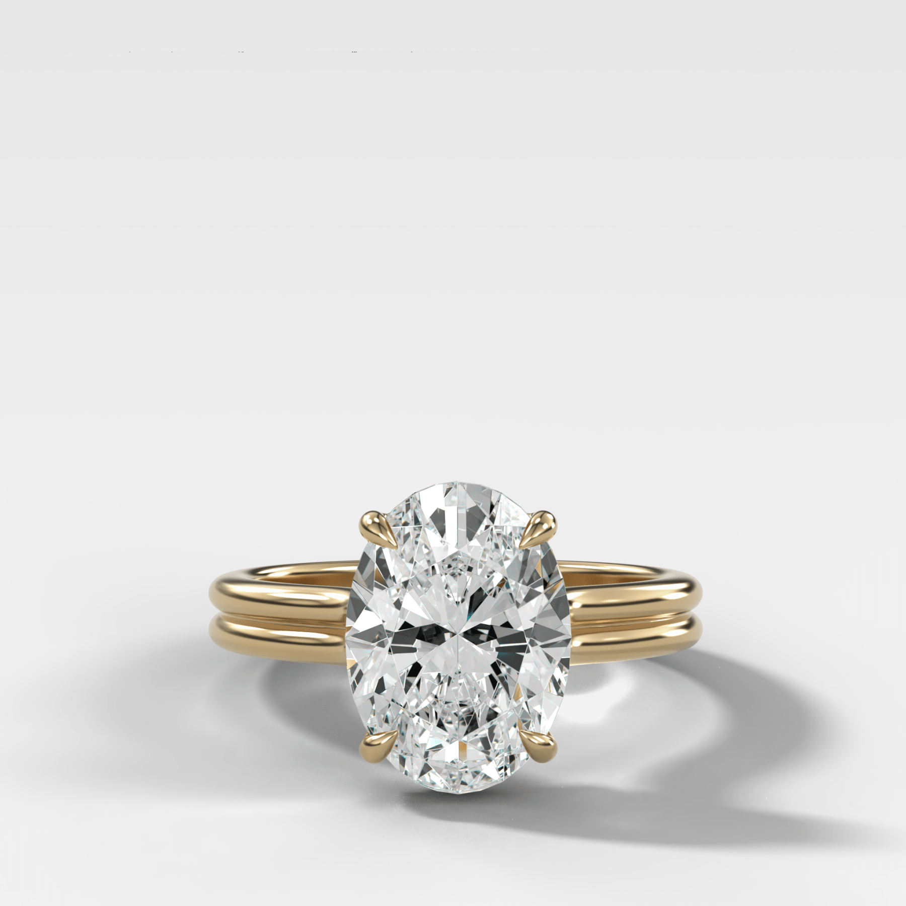 Double Row Solitaire Engagement Ring With Oval Cut Diamond