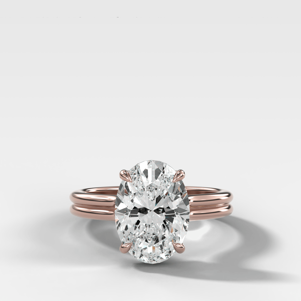 Double Row Solitaire Engagement Ring With Oval Cut Diamond