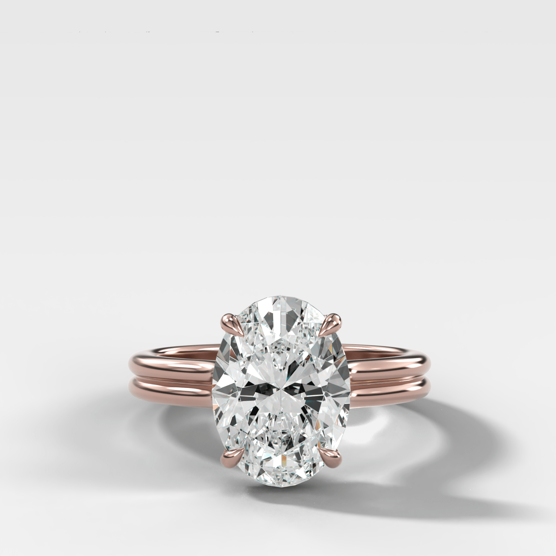 Double Row Solitaire Engagement Ring With Oval Cut Diamond