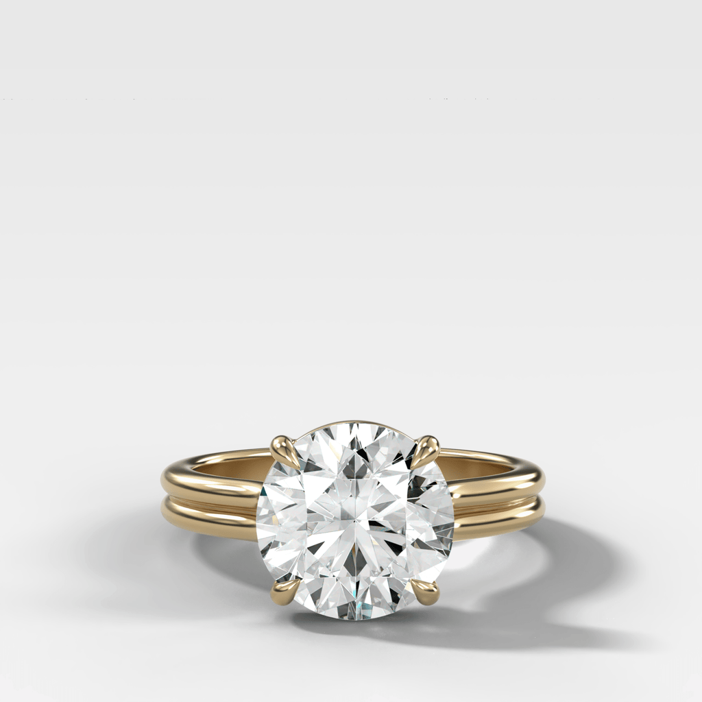 Double Row Solitaire Engagement Ring With Round Cut Diamond