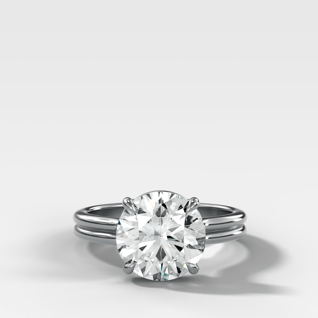 Double Row Solitaire Engagement Ring With Round Cut Diamond