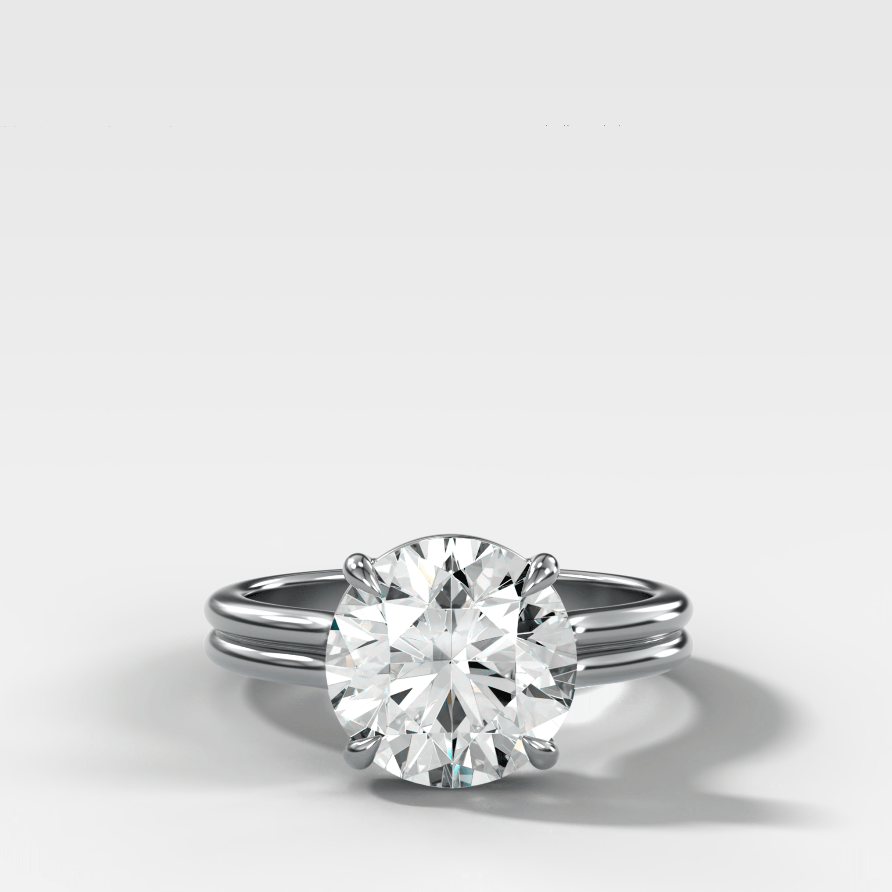 Double Row Solitaire Engagement Ring With Round Cut Diamond