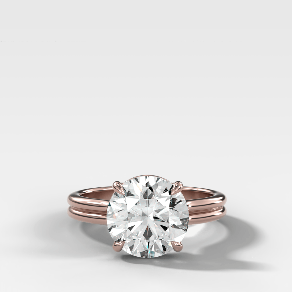 Double Row Solitaire Engagement Ring With Round Cut Diamond