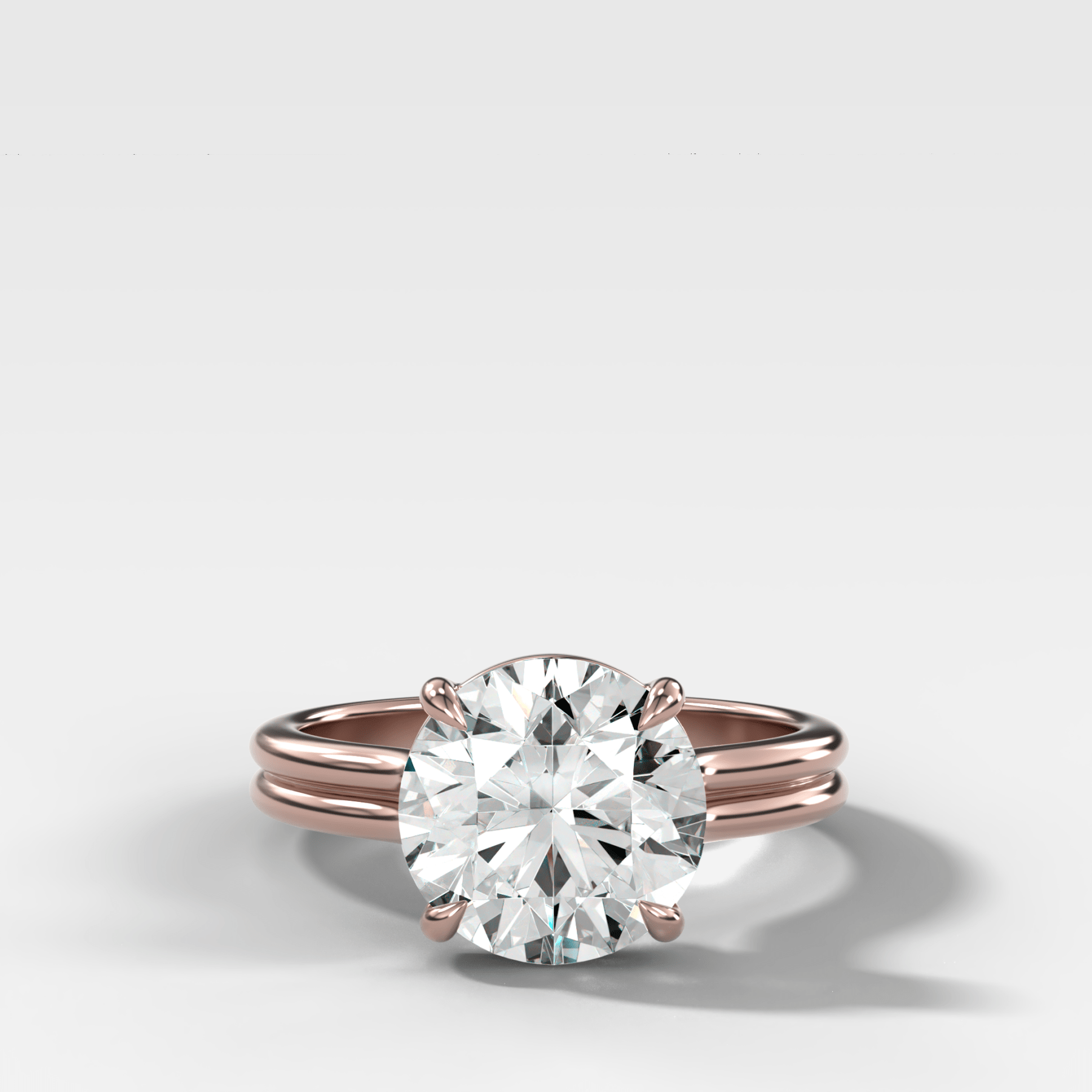 Double Row Solitaire Engagement Ring With Round Cut Diamond