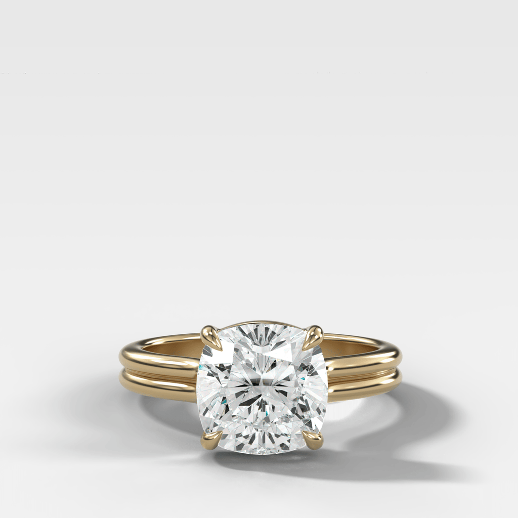 Double Row Solitaire Engagement Ring With Square Cushion Cut Diamond