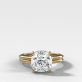 Double Row Solitaire Engagement Ring With Square Cushion Cut Diamond